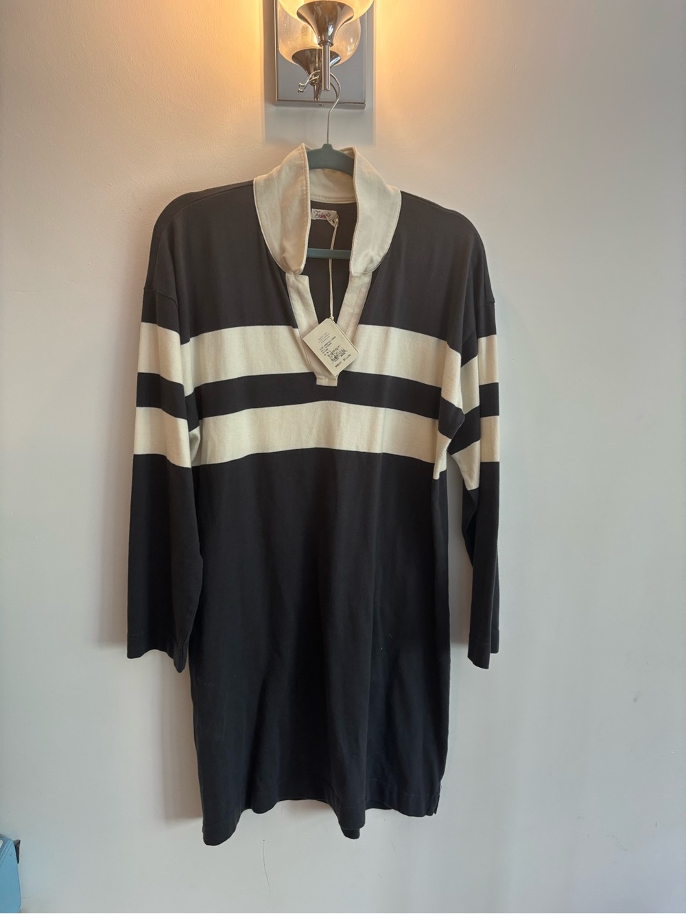 Faherty Black and Cream Striped Long-Sleeve Dress